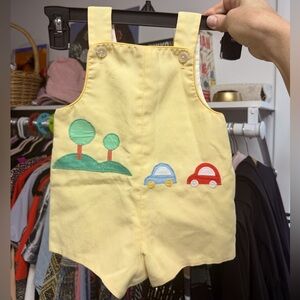 1980 vintage baby boys one piece jumper yellow embroidered patches cars